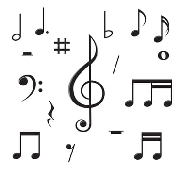 set of basic black notes and signs isolated on the white background.