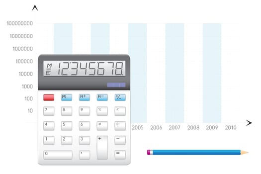 Business objects, the calculator, pencil and notebook.