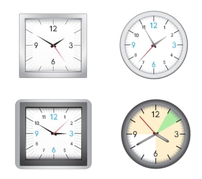 The modern office clocks isolated on the white background