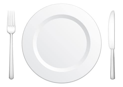 Set for meal, a knife a fork and a plate