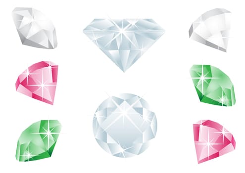 Different diamonds isolated on the white background