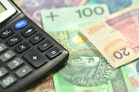 zloty banknotes from Poland and calculator