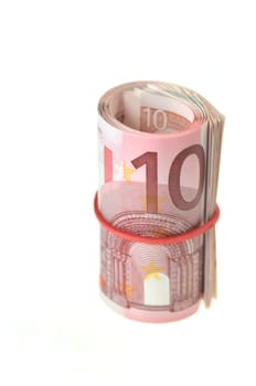 roll of euro banknotes isolated on white