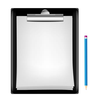 blank clipboard with an empty sheet of paper and pencil isolated on the white background