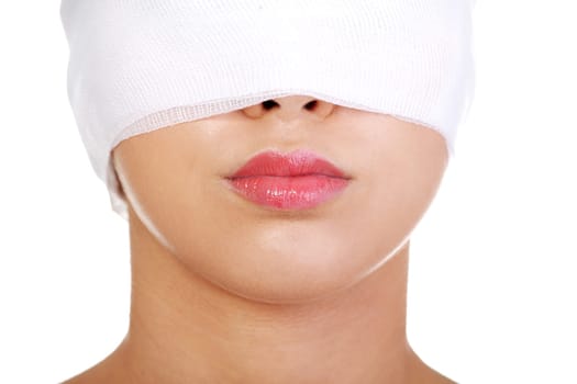 portrait of beautiful young female face with bandage - beauty treatment plastic surgery