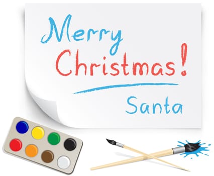 children's drawing happy new year on the white paper