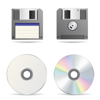 The optical and floppy disc isolated on the white background