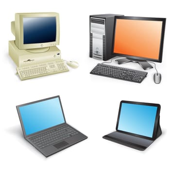 The collection which shows evolution of computers isolated on a white background