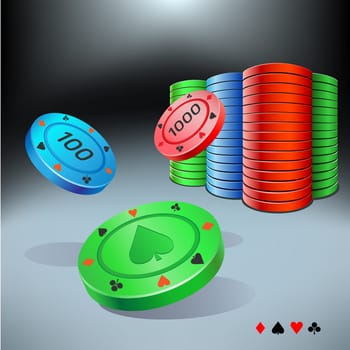 poker chips raise on the dark background