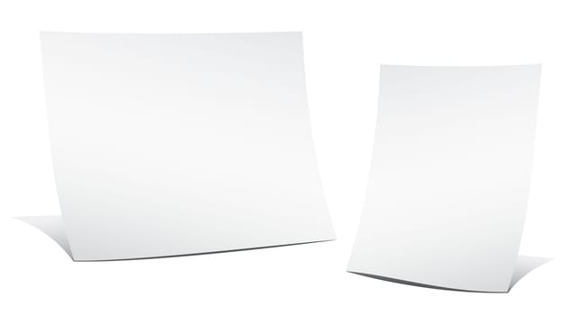 Two empty sheets of paper on the white background