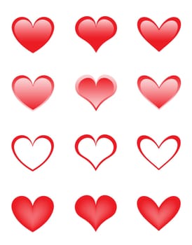 set of the beautiful red love hearts
