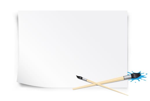paper and brush with blot on the white background