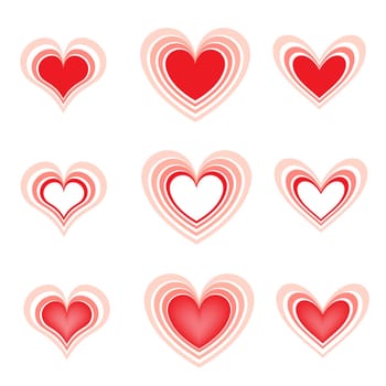 set of the beautiful red love hearts