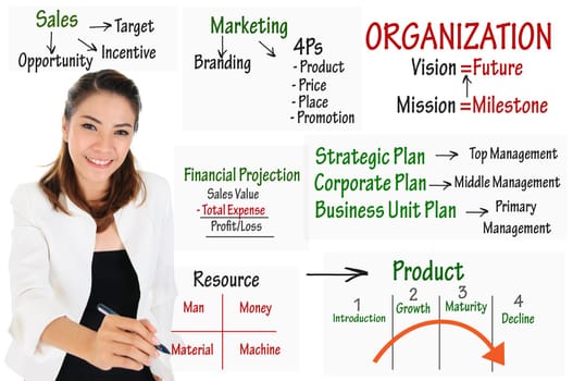 Businesswoman write business model for organization structure