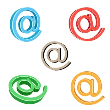 The blue, green, orange and red 3D e-mail symbol isolated on the white background