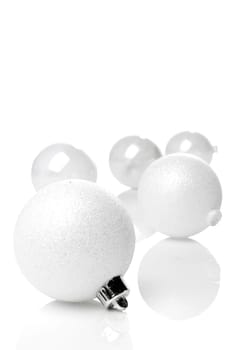 white christmas tree baubles isolated with white background