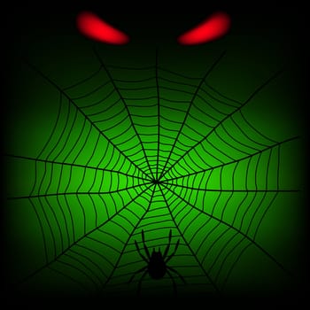 spider web and red divil eye on the dark background