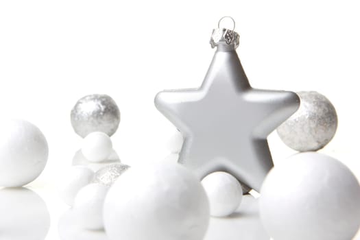 Christmas,decoration Christmas bauble silver and white with star