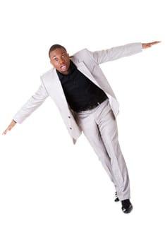 male businessman with spread arms. isolated on white.