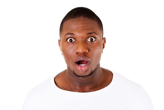 handsome male's face showing surprise / shock.
