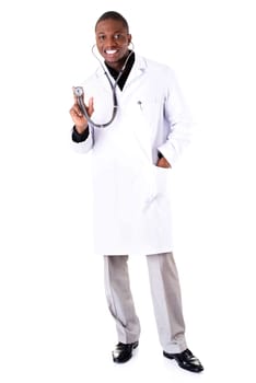 young attractive doctor with stethoscope. isolated on white.