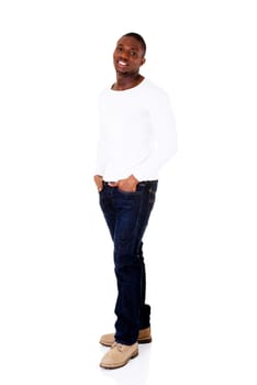 handsome attractive man with hands in his pockets. isolated on white.