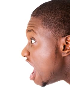 handsome male screaming / shouting. profiles. closeup. isolated on white.