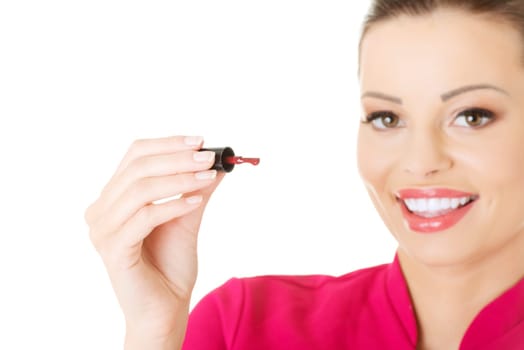 beautician with nailwear. closeup. isolated on white.