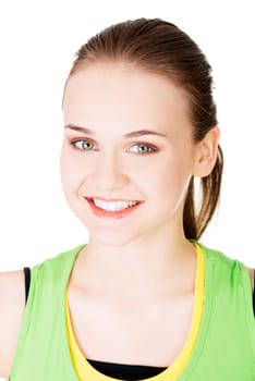 attractive woman's face. portrait. closeup. isolated on white.