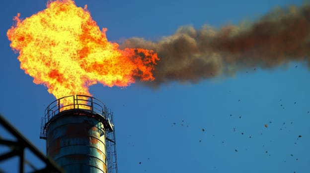An oil rig with flare burning, releasing gases safely..