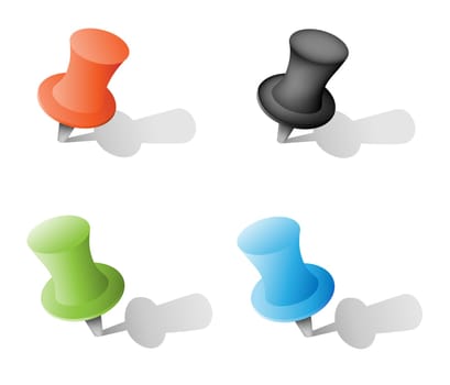 The color push pin with shadow isolated on the white background