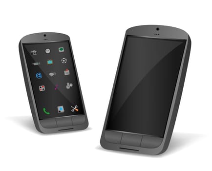 The black smartphone isolated on a white background