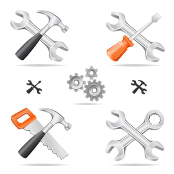 The tools icon set cross with each other isolated on a white background