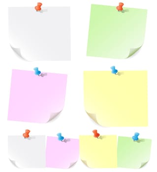 Announcements on pieces of paper pinned of push pins