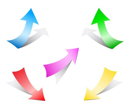 Different multi-colored paper arrows isolated on the white background