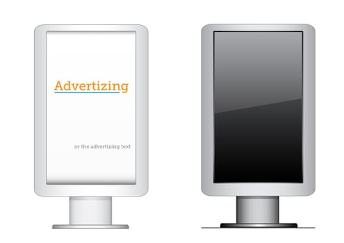 The citylight, vertical advertising billboard isolated on the white background
