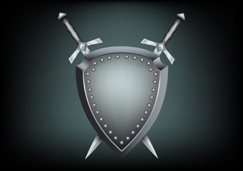 The safety shield and warrior swords on the dark background
