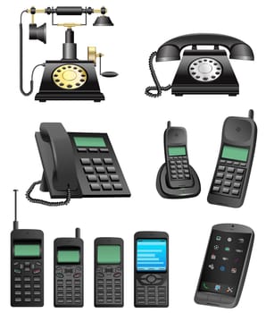 The collection which shows evolution of phones isolated on a white background
