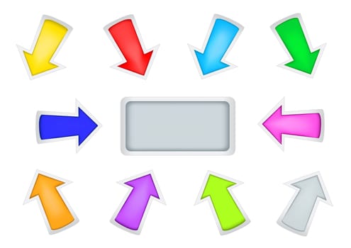 Different multi-colored simple arrows isolated on the white background