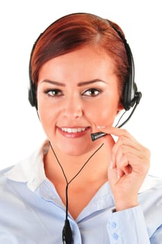 Call center operator isolated on white. Customer support. Helpdesk.