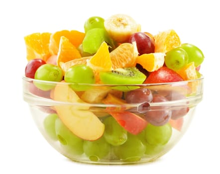 Fruit salad bowl isolated on white