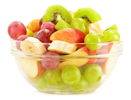 Fruit salad bowl isolated on white