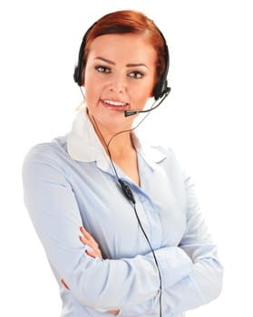 Call center operator isolated on white. Customer support. Helpdesk.
