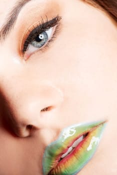 detailed woman's makeup- lips and eye.
