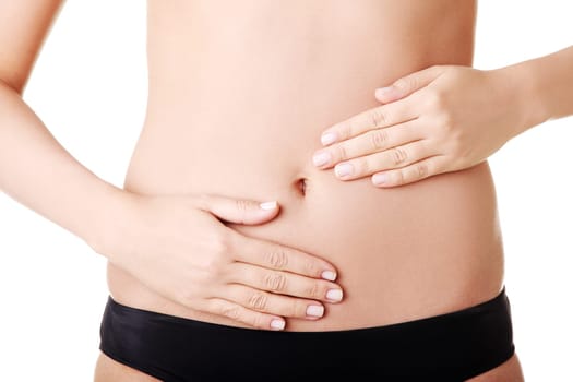 sexy female's flat belly and panites. isolated on white.