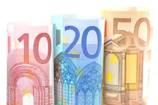 rolls of euro banknotes