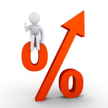 3d person sitting on a percentage symbol with an arrow