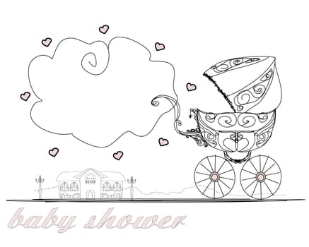 vintage Baby stroller , retro card