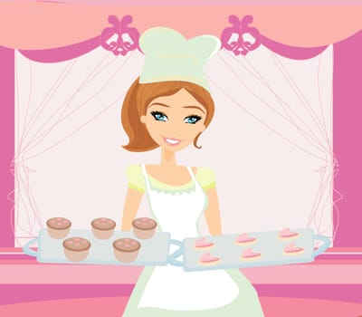 beautiful saleswoman in a bakery