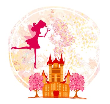 fairy flying above castle ,abstract background